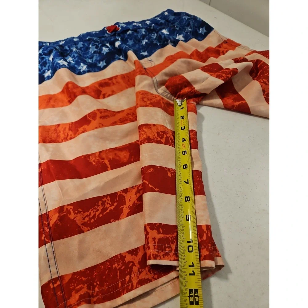 O'rageous Swim Trunks Mens M American Flag Print Mesh Lined Beach Pool NWT(147